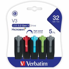 32GB Store 'n' Go V3 USB 3.2 Gen 1 Flash Drive - 5pk - Assorted